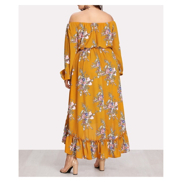 Yellow Floral Long Sleeve Ruffle Maxi Dress - Picture 2 of 6